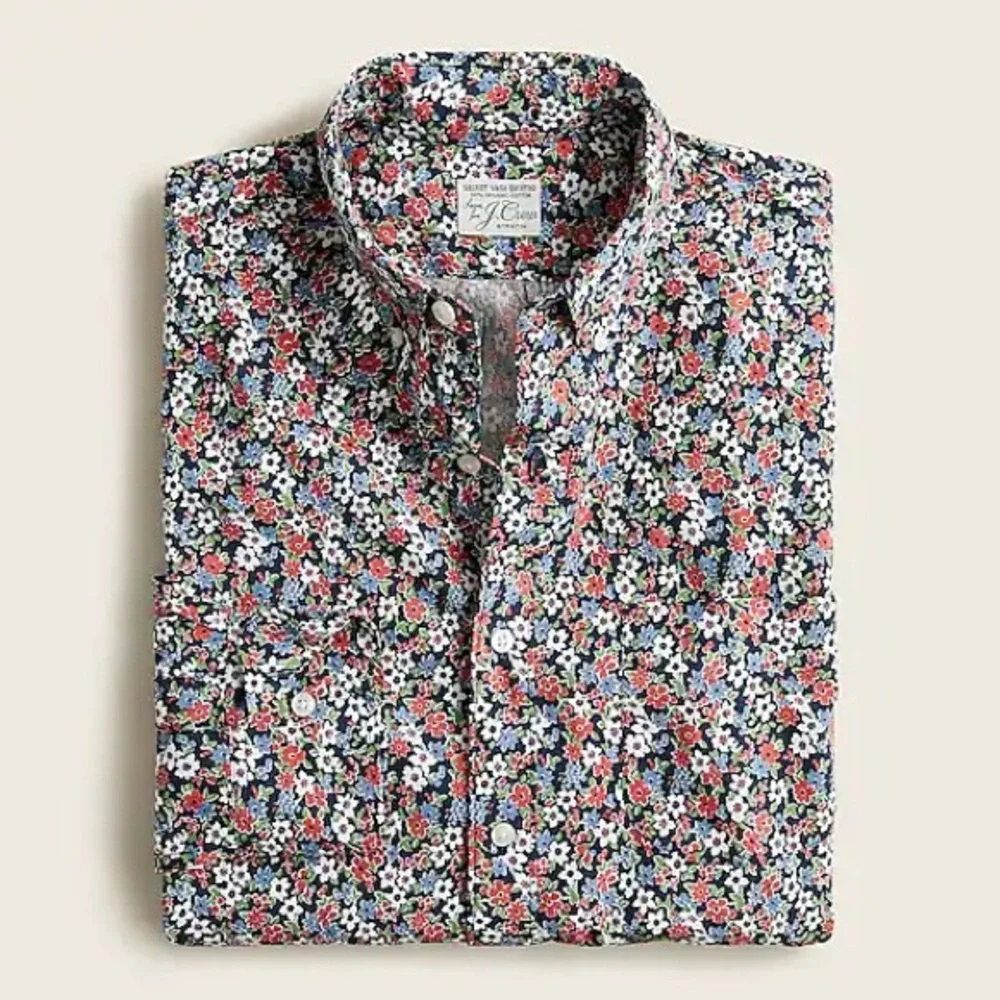 Stretch Secret Wash Organic Cotton Poplin mens floral button down 🌺 - Picture 1 of 9